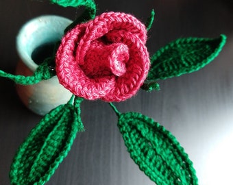 Red Crochet Rosebuds Last Forever Long Stem Limited Edition faux flower rose premade ready to ship romantic love mom gift cottage home décor