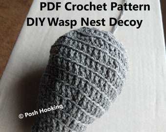 DIY PDF Pattern Crochet easy beginner friendly Wasp Decoy Faux Hornet Nest with drawstring closure naturally keeps insects away