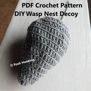 DIY PDF Pattern Crochet easy beginner friendly Wasp Decoy Faux Hornet Nest with drawstring closure naturally keeps insects away