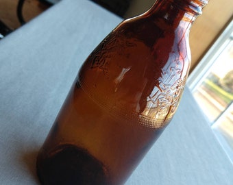 Amber brown glass VTG Anheuser Busch Bottle empty 1960s Eagle A embossed 6.5"