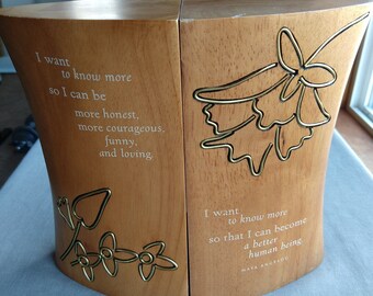Maya Angelou Bookends solid wood blocks with quotes Hallmark 2003 vintage y2k inlaid metal self-improvement knowledge seeking poetry