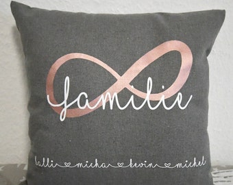 Family pillow personalized in gray