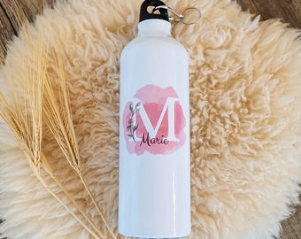 Water bottle with name, personalized drinking bottle, stainless steel thermal bottle with name and initial, insulated bottle for coffee to go