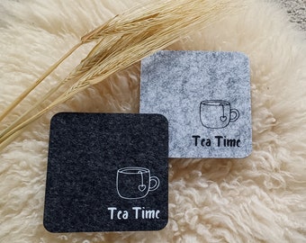 Coaster felt square Tea Time for glass or cup