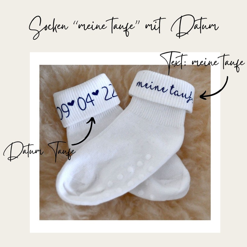 Baby Socken "Meine Taufe" mit Schrift in Dunkelblau