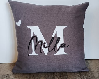 Pillow personalized with name and heart, name pillow with capital letter