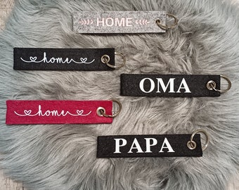 Schlüsselanhänger / Schlüsselband Filz mit Text Oma / Papa / Home, Schlüsselring