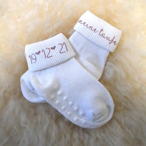 Baby Socken "Meine Taufe" mit Schrift in Rosegold