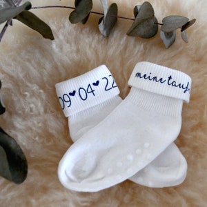 Baby Socken "Meine Taufe" mit Schrift in Dunkelblau