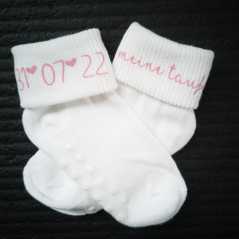 Baby Socken "Meine Taufe" mit Schrift in Rosa
