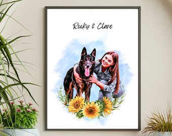 Personalized Owner and Pet Portrait Dog Mothers Day Gift for Dog Mom Bridal Shower Gift Bachelorette Gift for Her Fur Mama Engagement Gift