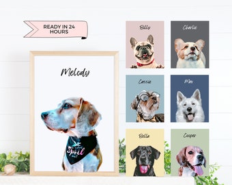 Custom Pets Portrait DIGITAL DOWNLOAD Pet Portrait from photo Dog in Portrait Pet Memorial Gift Pet Lovers Gift Dog Portrait Wall Art
