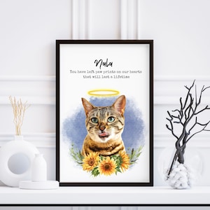 Cat Loss Frame Custom Cat Memory Gift Cat Portrait with Halo Ring Cat Parent Gift Cat Memorial Gift Cat Sympathy Gift Digital Cat Wall Art