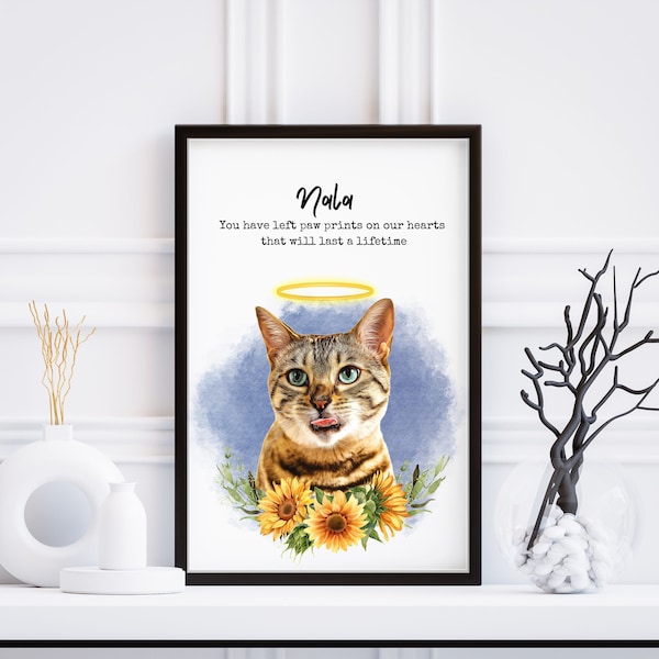 Cat Loss Frame Custom Cat Portrait with Halo Ring Cat Memorial Gift Cat Remembrance Cat Wall Art Cat Mom Gifts Cat Dad Mothers Day Gift