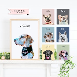 Custom Pets Portrait DIGITAL DOWNLOAD Pet Portrait from photo Dog in Portrait Pet Memorial Gift Pet Lovers Gift Dog Portrait Wall Art