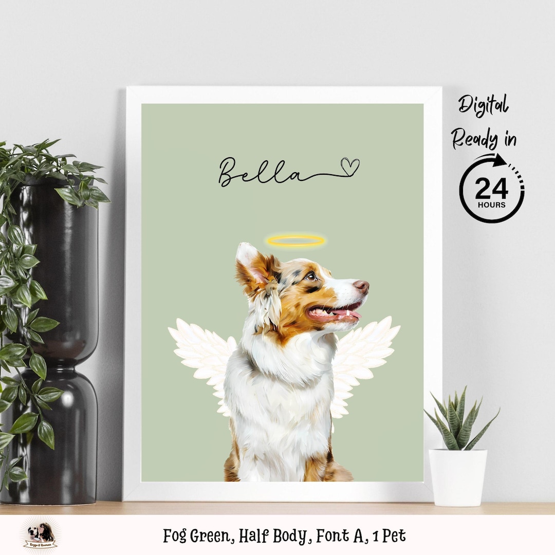 Dog Memorial Portrait With Angel Wings Dog Art Gift for Pet Owner Dog ...