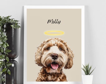 Personalized dog loss memorial portrait with halo ring for dog mom pet sympathy gift dog Digital Pet Portrait cat loss memorial portrait
