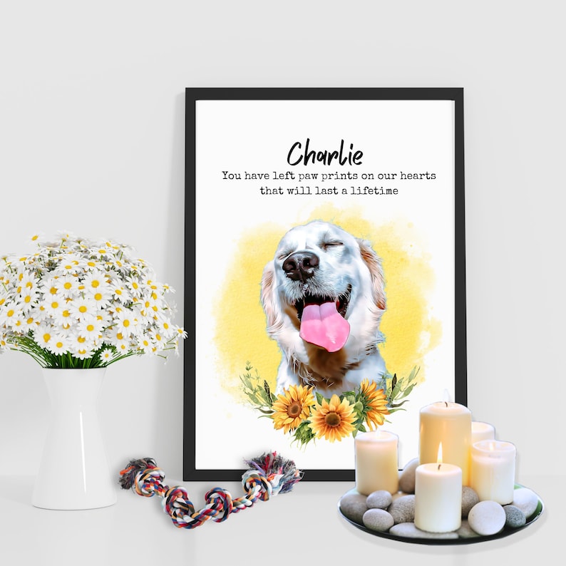 Custom Pet Loss Gift Pet Portrait with Halo Ring Flower DIGITAL Pet Portrait from Photo In Memory of Dog Loss Gift Pet Sympathy Dog GIft image 1