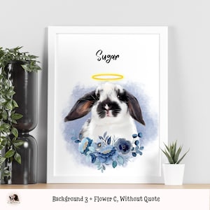 Pet Memorials Portrait from Photo with Flowers, Name and Quote Bunny Memorial Gift Bunny Portrait Custom Rabbit Lovers Gift Christmas Gift