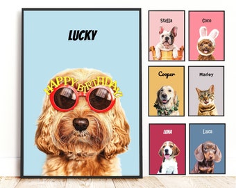 Custom Pet Portrait From Photo PRINTABLE Personalized Dog Wall Art DIGITAL DOWNLOAD Custom Dog Portrait Birthday Gift Pet Memorial Gift