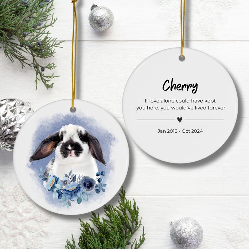 Custom Rabbit Ornament With Name Quote Halo Bunny Memorial Gift