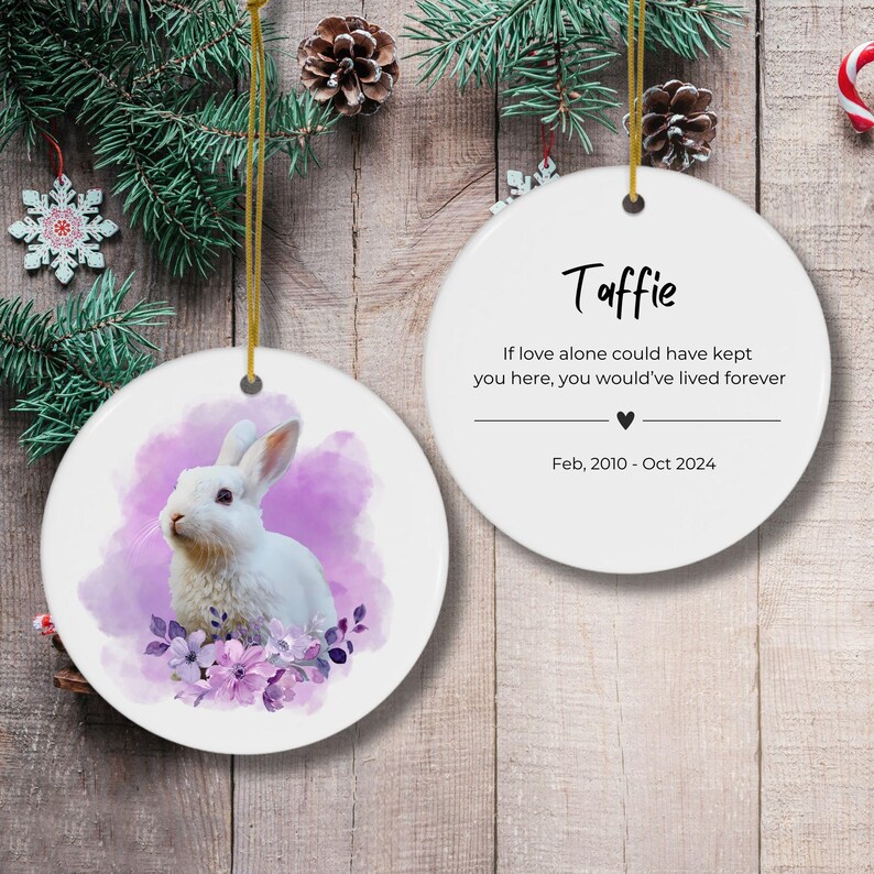 Personalized Bunny Ornament With Name Quote Halo Pet Memorial Gift