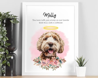 Custom Pet Memorial Gift Dog Portrait with Halo Ring Flora DIGITAL Dog Portrait from Photo In Memory of Pet Loss Gift Pet Sympathy Cat GIft