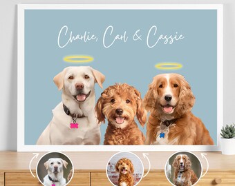 Retrato único de varias mascotas / Pintura personalizada de perro y gato a partir de una foto / Regalo de arte personalizado para mascotas / Retrato de dos mascotas / Tres mascotas / Cuatro mascotas