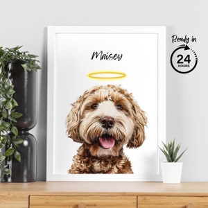 Pet Loss Memorial Portrait with Halo Ring DIGITAL Pet Portrait From Photo In Memory of Dog Portrait Dog Sympathy Gift Dog Memorials Gift