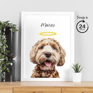 Pet Loss Memorial Portrait with Halo Ring DIGITAL Pet Portrait From Photo In Memory of Dog Portrait Dog Sympathy Gift Dog Memorials Gift