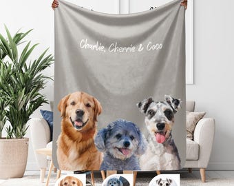 複数のペット用ブランケット、犬好きの方へのブランケット、パーソナライズされたクリスマスギフト、3匹のペット用ブランケット、犬の顔用ブランケット、ペット用スローブランケット、シェルパブランケット