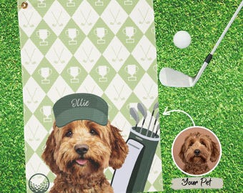 Aangepaste huisdier golfhanddoek met huisdierfoto Gepersonaliseerde hondennaam golfhanddoek Aangepaste golflap voor katten Golfcadeaus voor hem Hondenliefhebber cadeaus Golfliefhebber cadeau