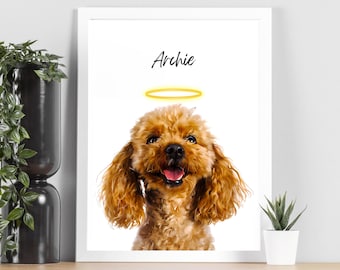 Personalized Dog Loss Memorial Portrait from Photo with Halo Ring Dog Rainbow Bridge Gift Cat Loss Memorial Portrait Pet Sympathy Gift Dog