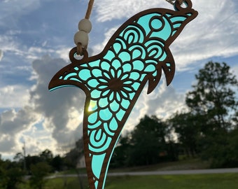 Dolphin Suncatcher window ornament wood and acrylic suncatcher ocean decor sea life suncatcher