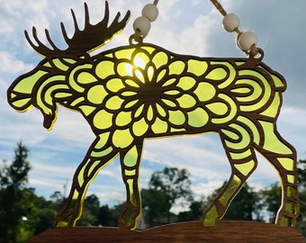 Moose Suncatcher, window ornament, wood and acrylic suncatcher, mountain decor