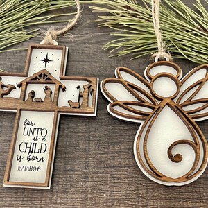 Christmas ornaments, for unto us a child is born, Nativity ornament, angel ornament