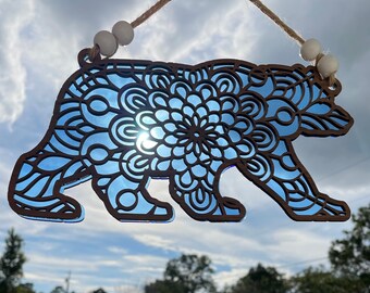 Suncatcher, Bear Suncatcher, Cabin house decor, mountain decor, Window ornament