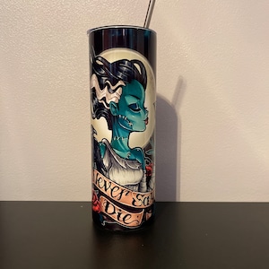 Cartoon Bride of Frankenstein tumbler