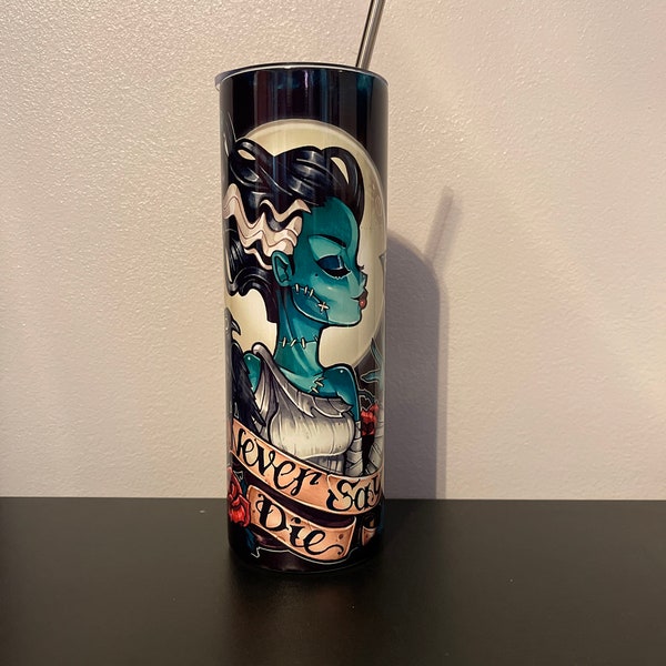 Cartoon Bride of Frankenstein tumbler