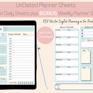Undated PDF Planner Sheets - Daily and Monthly Digital Download