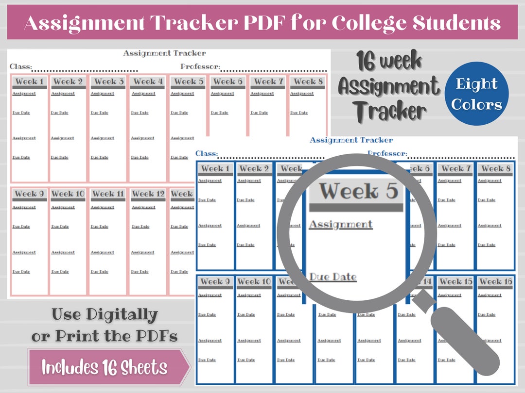 16 Week Semester Assignment Tracker PDF Download for College Students ...