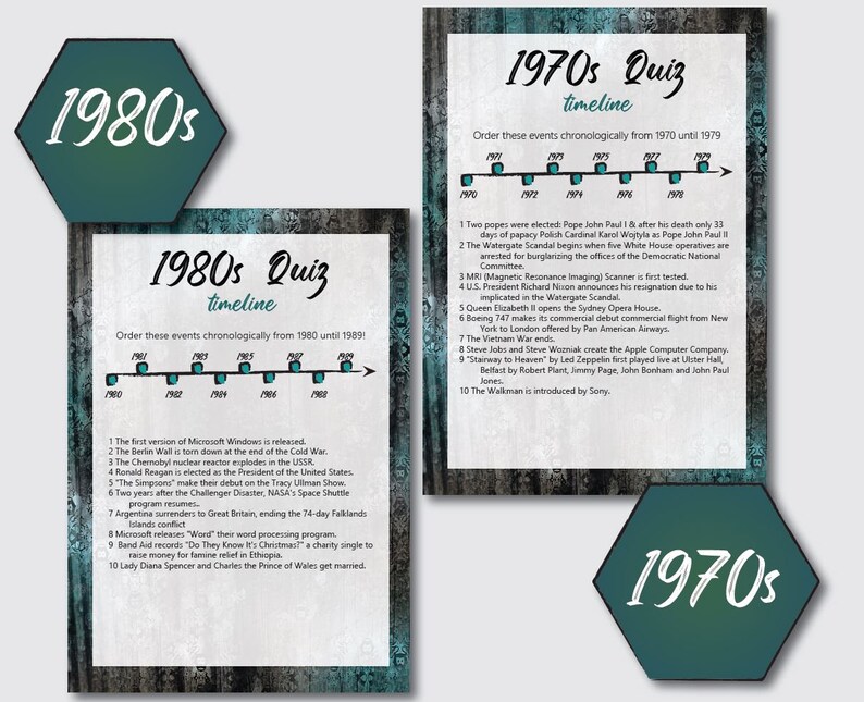Printable History & Timeline Trivia Quiz Questions for Pub Etsy Canada