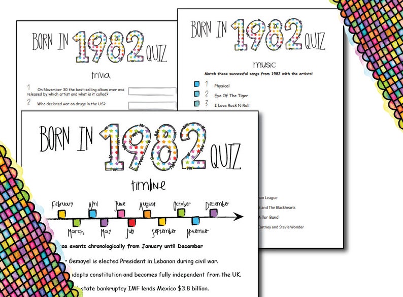 Born In 1982 Trivia Quiz Questions 40th Birthday Games Etsy France