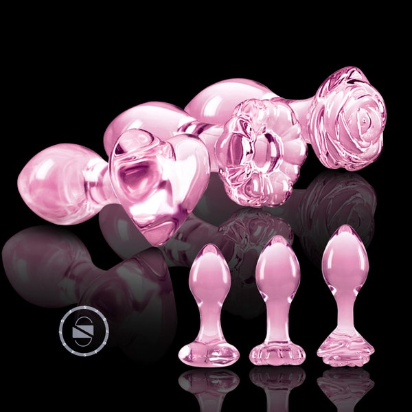 Pink Glass Butt Plug Crystal Huge Ball Anal Beads Fake Penis Heart Rose Glass Anus Dildo Set Adult   Crystal Anal Plug Mature