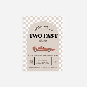 Two Fast Birthday invitation, Birthday invitation, 2 years old, checkered birthday invitation, neutral colored birthday, Two fast, 2 fast