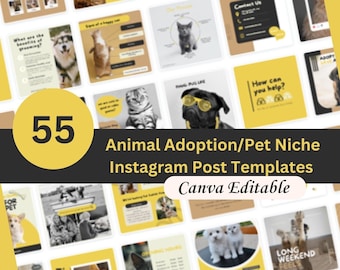 Modelli di post Instagram per animali domestici - Modificabili. Adozione animali, rifugio per animali, nicchia per animali - veterinari, negozio di animali. Incremento del coinvolgimento sui social media