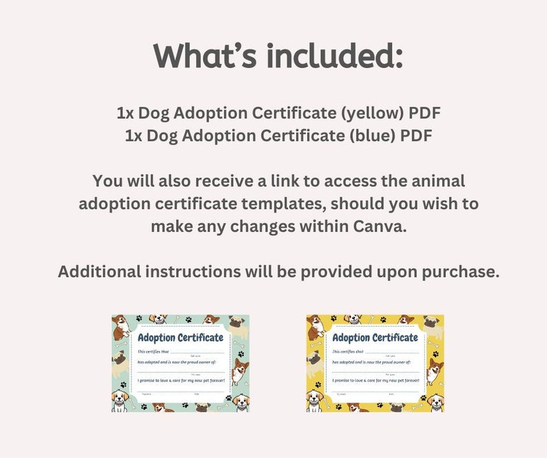 Pet Dog Adoption Certificates - Printable PDF &amp; Editable Template ...