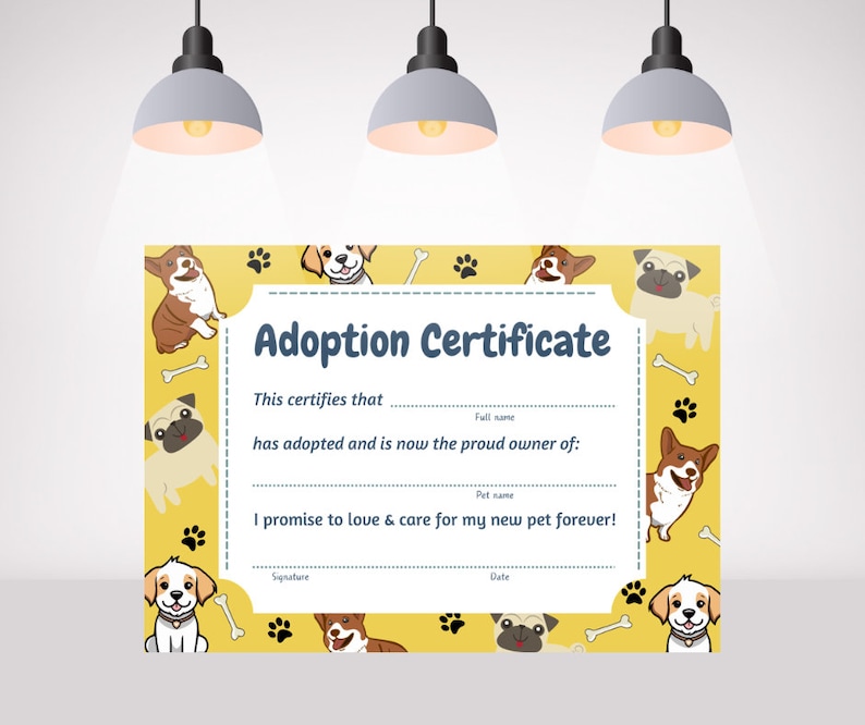 Pet Dog Adoption Certificates - Printable PDF &amp; Editable Template ...