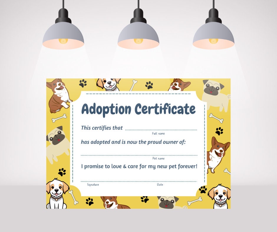 Pet Dog Adoption Certificates Printable PDF &amp; Editable Template. Animal ...