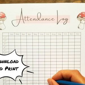 Anwesenheitsliste für Homeschooler in Mushroom Red, druckbare Anwesenheitsliste für Homeschool-Aufzeichnungen